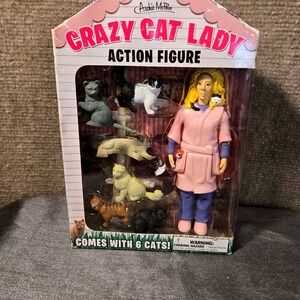 Archie McPhee Crazy Cat Lady Action Figure Set with‎ 6 Cats 12470 Novelty Toy